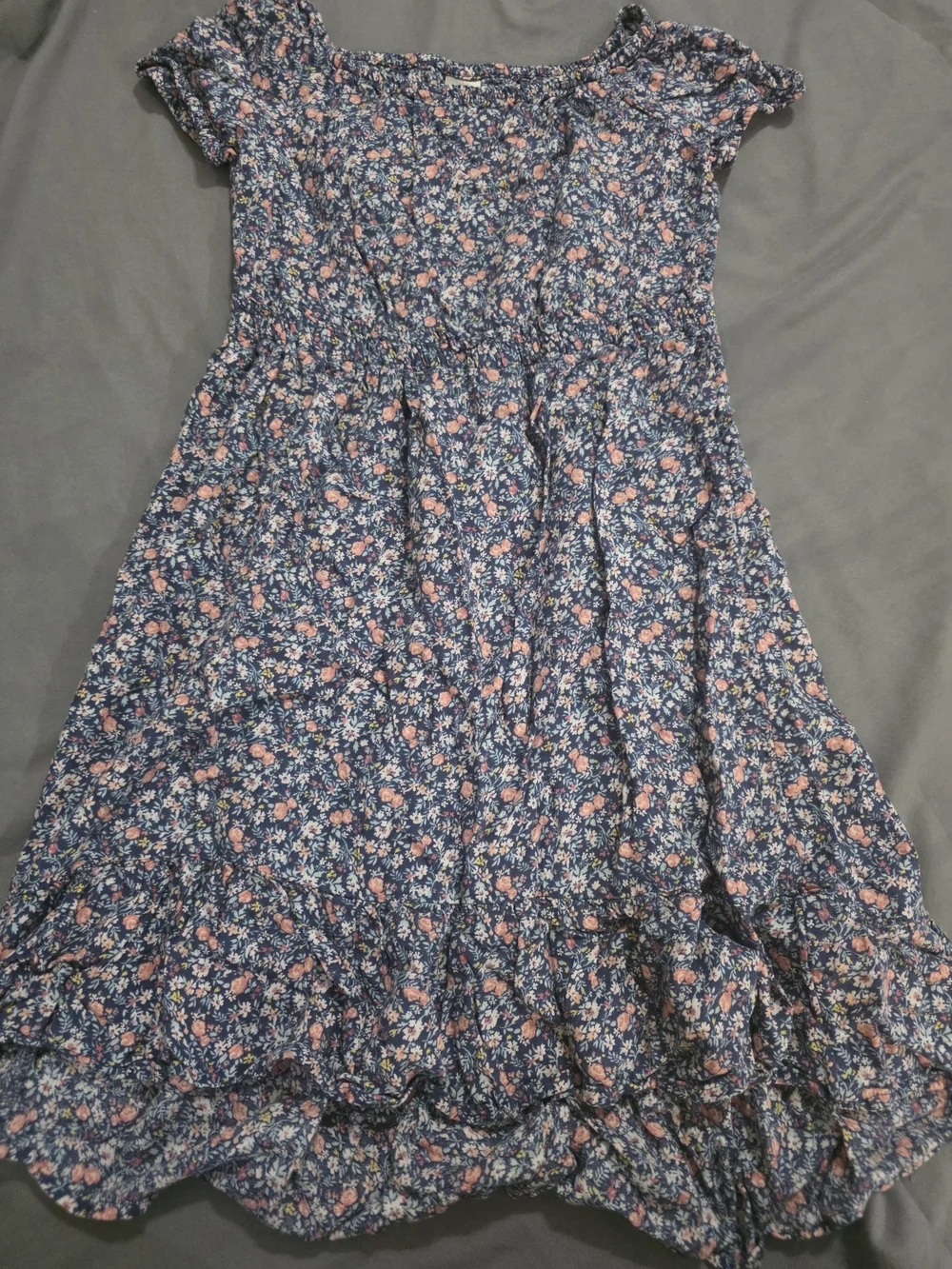OshKosh B'gosh Navy Blue Floral Linen Dress with Pink Flowers